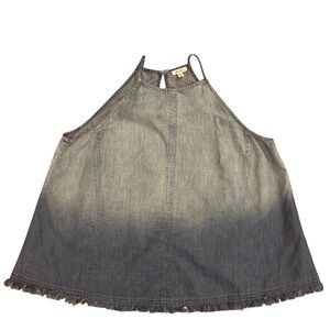 Tea Rose Ombré Blue Chambray Halter neck sleeveless tank with frayed hem